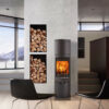 Poêle à bois Jøtul F 368 ADVANCE HIGH TOP en fonte, avec porte vitrée, avec rangement à bois intégré