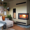 Insert à bois Jøtul I 620 FR en fonte, dans un salon cosy avec niche à bois